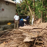 New wooden sticks & new thatched coconut leaves for replace the damaged roofing